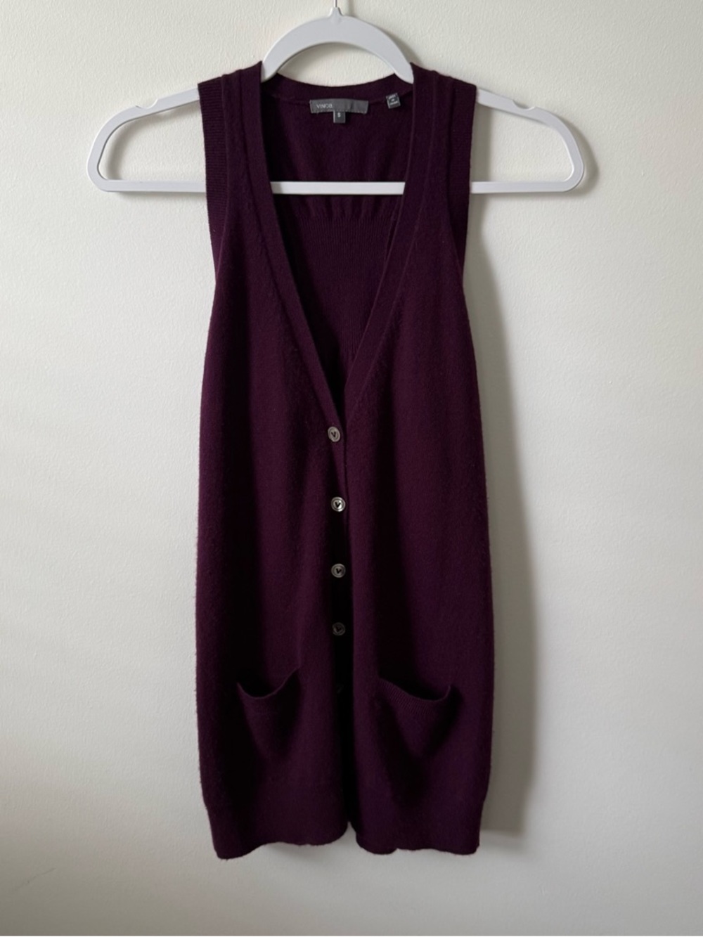 Vince 100% Cashmere Sweater Vest Sz S Preppy Minimalist Sleeveless Long
